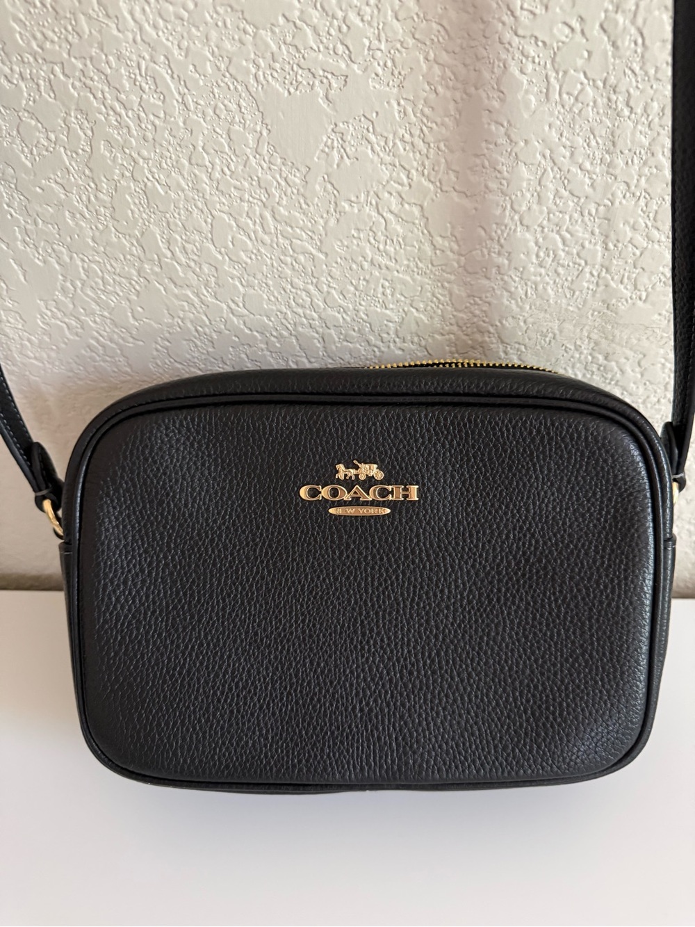 Jamie camera bag Coach Black Pebbled Leather Crossbody with Gold Logo
